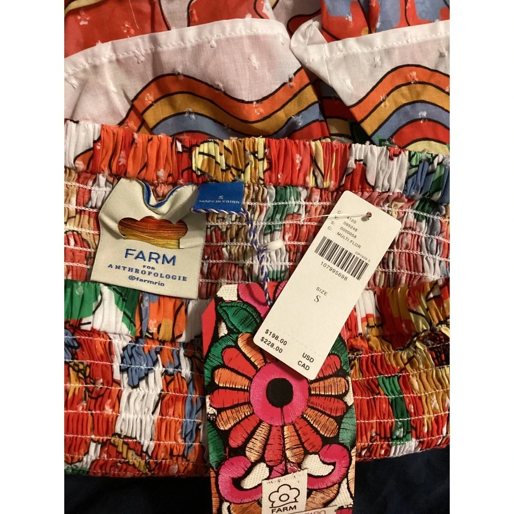 Farm Rio for Anthropologie Smocked Tiered Ruffle Mini Skirt Multi Floral Small